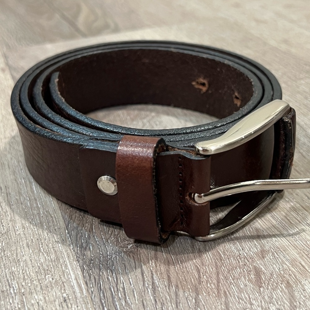 Men’s BYTOM Made in Italy Genuine Leather 38W Brown Belt Thick Wide Classic Belt